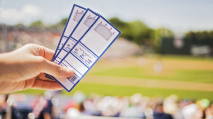 USA, Maine, Portland, Close-up of hand holding tickets at stadium